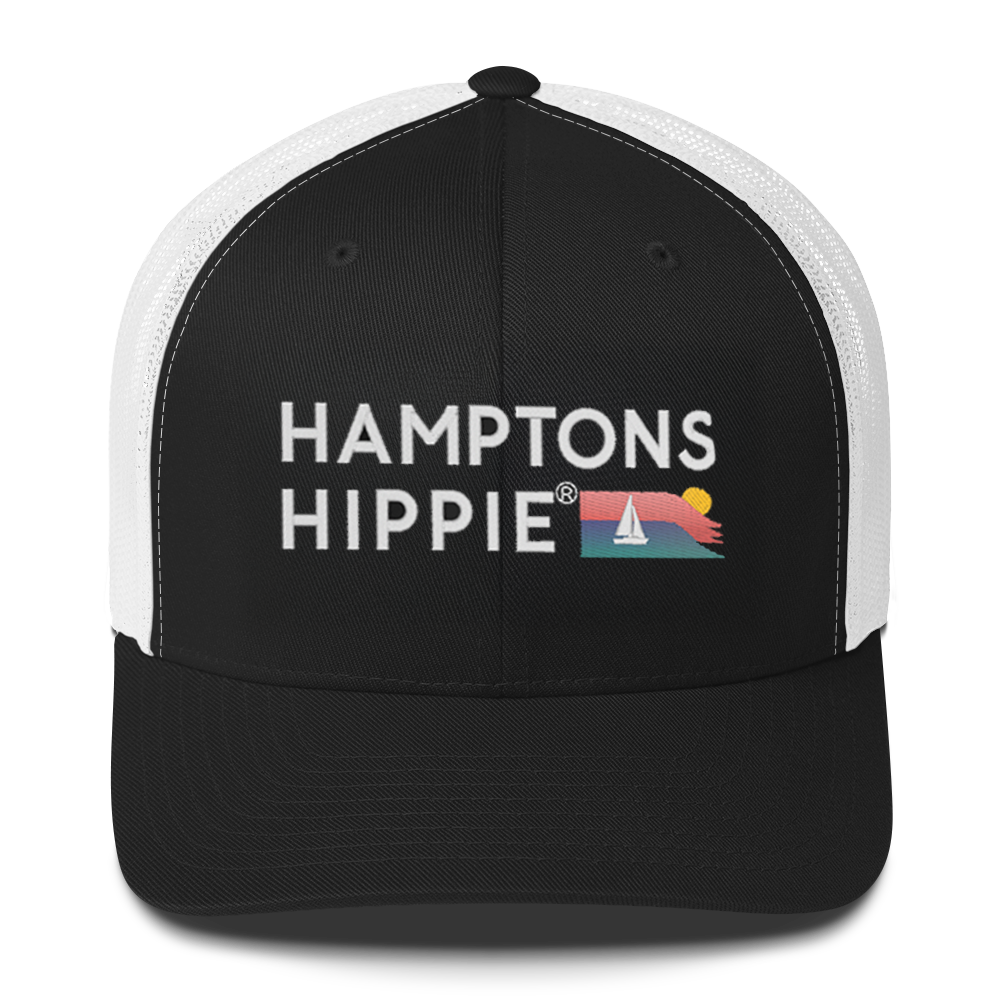 Hamptons Hippie HH-Logo Trucker Hat | Classic Mesh Snapback - straight on front view