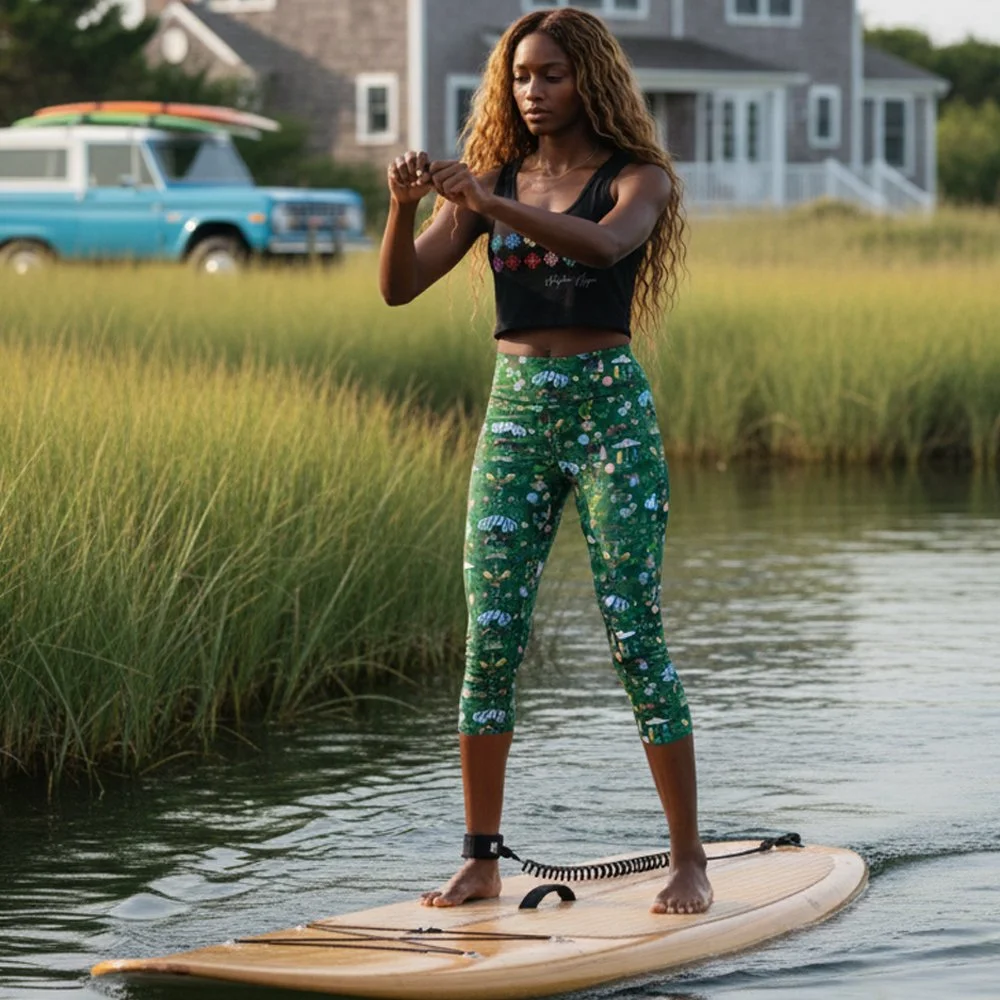 HH Equestrian Capri Leggings -  High Waisted Yoga Pants. Ona paddleboard