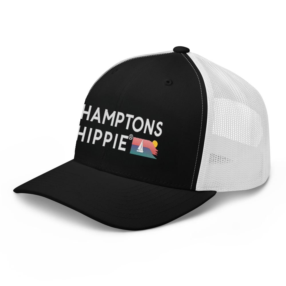 Hamptons Hippie HH-Logo Trucker Hat | Classic Mesh Snapback front side view