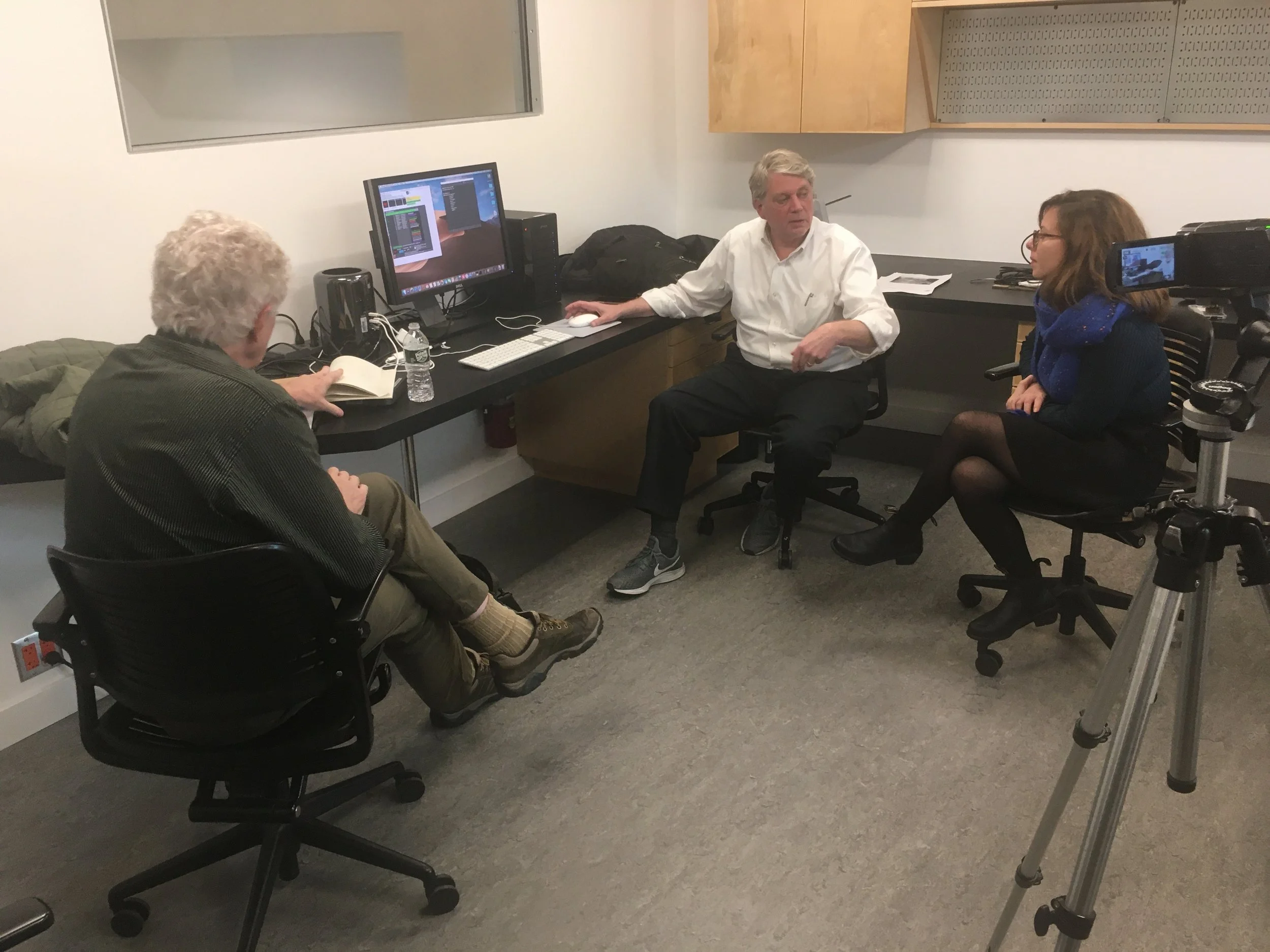 Artist interview with Composers Inside Electronics, at the MoMA Media Conservation lab, 2019.