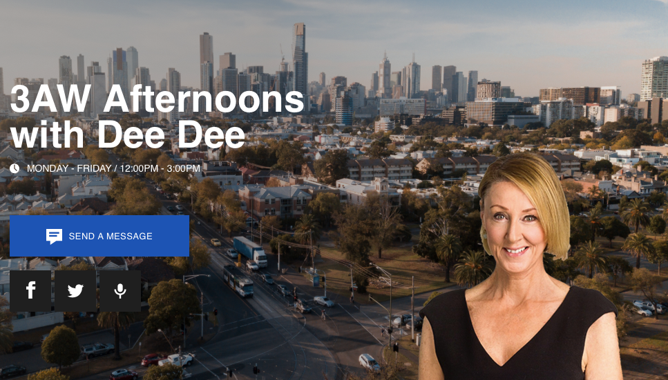 3AW Afternoons with Dee Dee promotional image of a lady with the city of Melbourne in the background