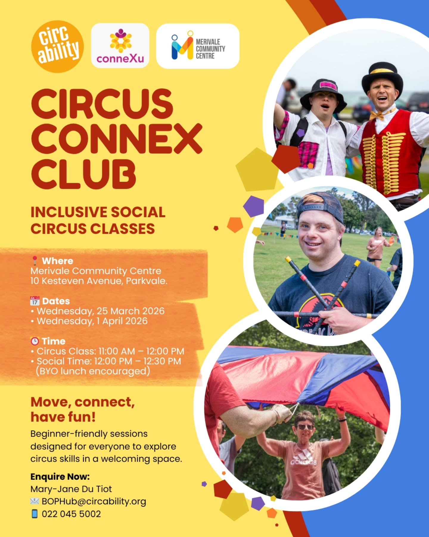 Step right into something fun, inclusive, and full of connection 🎪✨

Our Circus ConneX Club is here to bring people together through movement, laughter, and creativity. Whether you&rsquo;re trying circus skills for the first time or just looking for