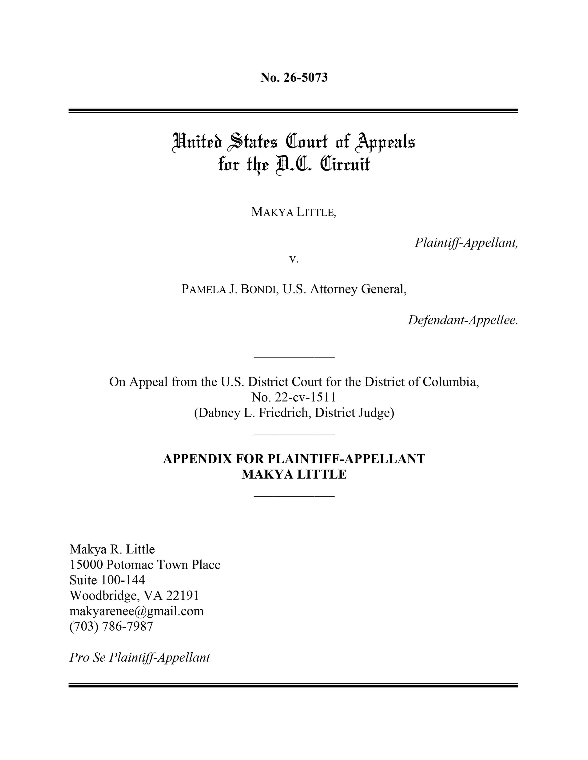 Little v DOJ Appendix