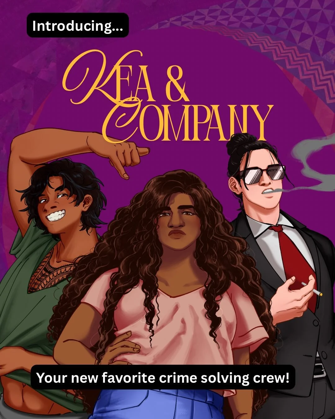 HELLO new character art!! And just in time for the launch! This gorgeous art was made by the incredibly talented @silver_sora - another kanaka artist! (Ofc!) 

Meet Kea and co. Your new favorite crime solving trio!

The one in trouble&hellip;Basilio
