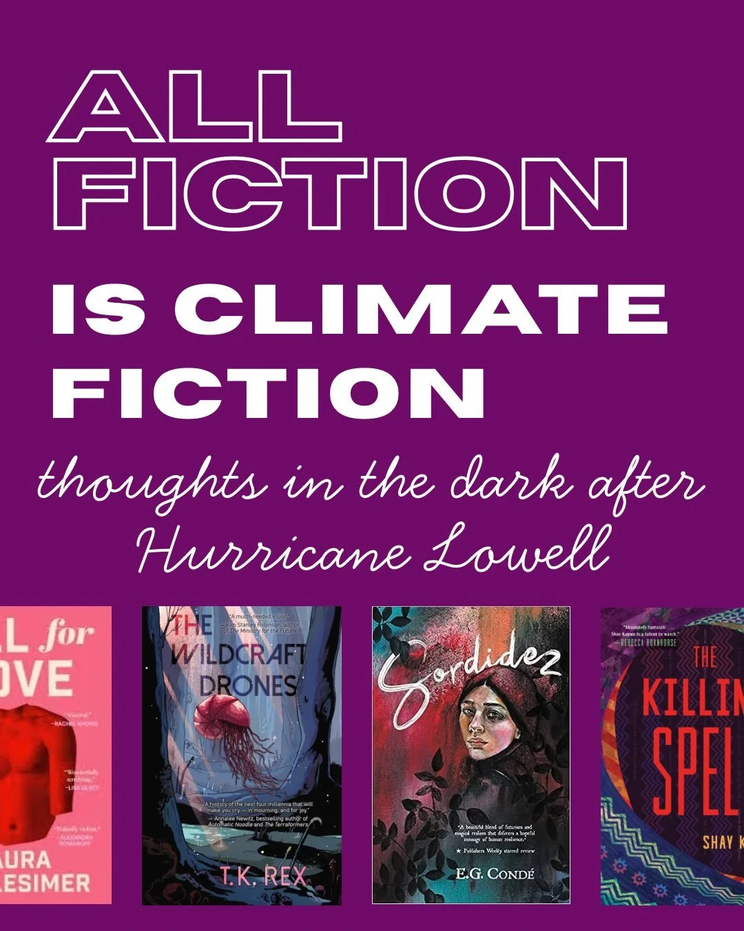 &ldquo;Climate change will manifest as a series of disasters viewed through phones with footage that gets closer and closer to where you live, until you&rsquo;re the one filming it.&rdquo;

In moderating the climate disaster panel at WorldCon last we