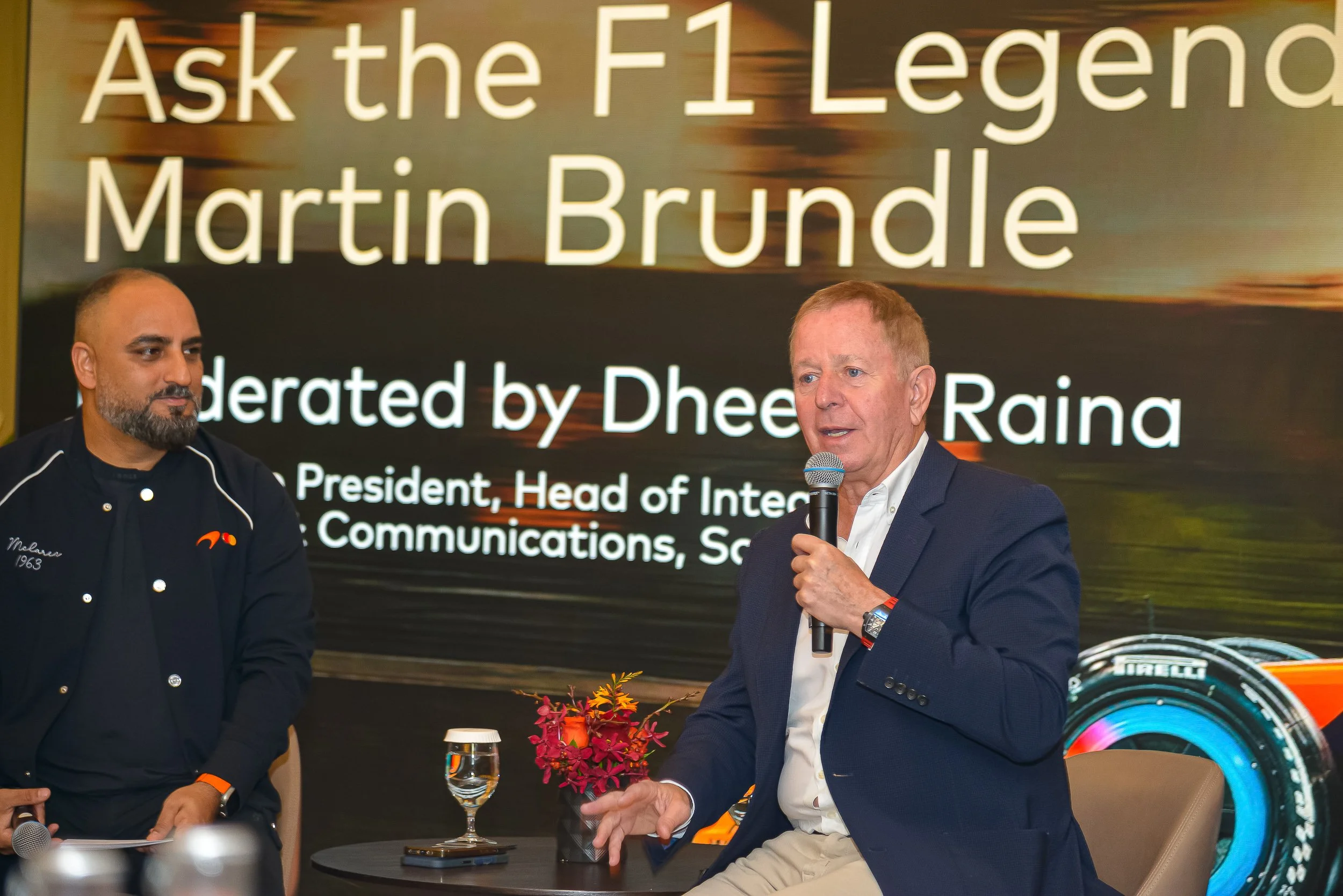 Martin Brundle speaking during a McLaren Mastercard F1 Team business session at Park Hyatt Kuala Lumpur