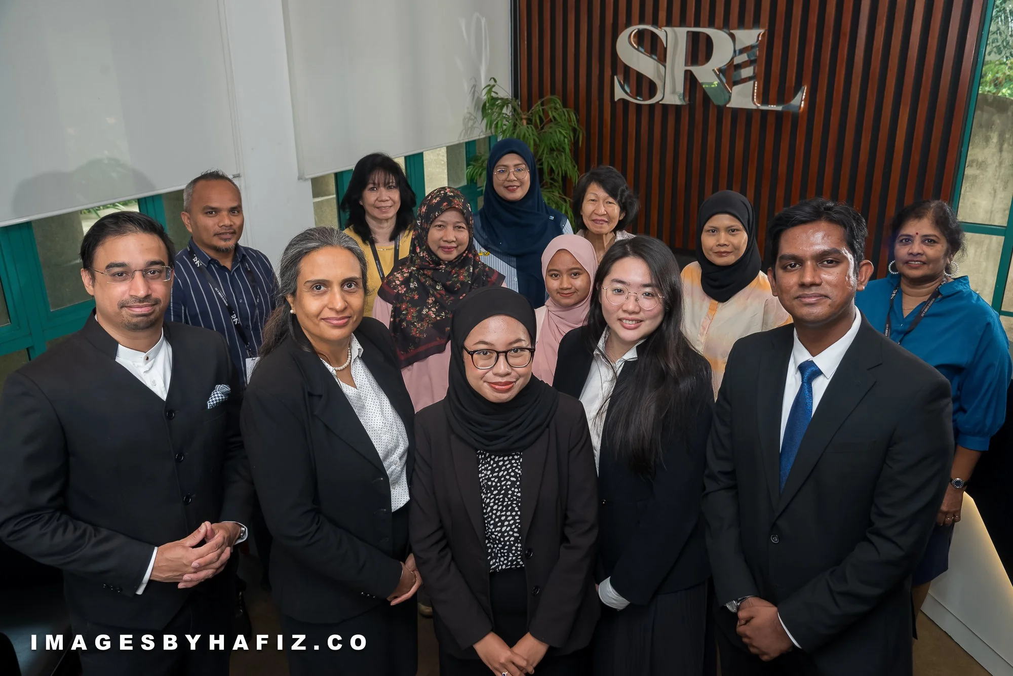 High angle group photo to solve small spaces problem
