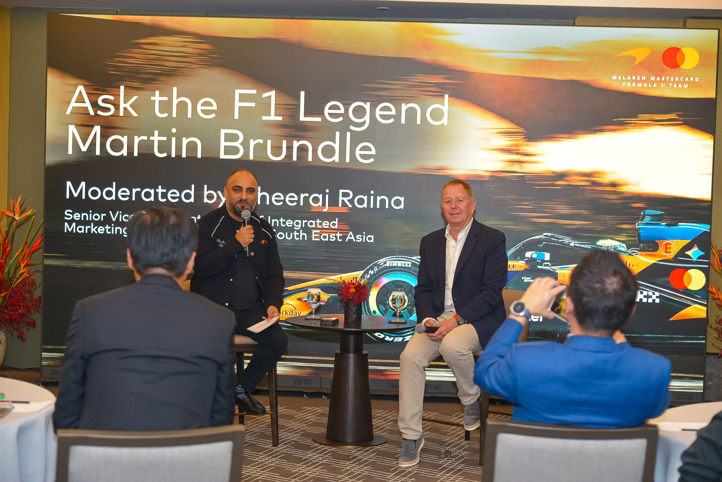 Martin Brundle speaking during a McLaren Mastercard F1 Team business session at Park Hyatt Kuala Lumpur