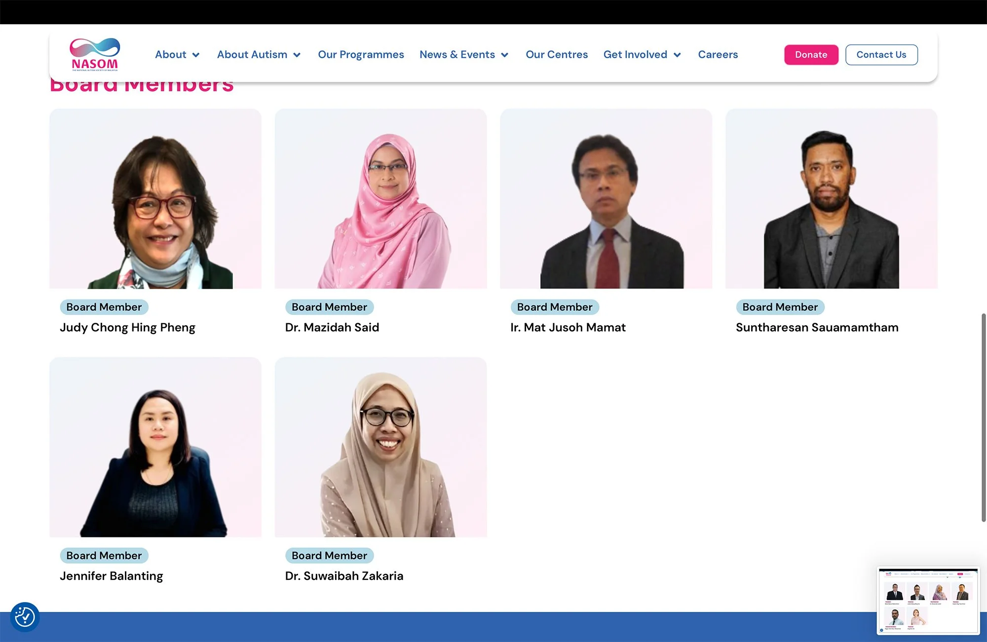 NASOM's Board Members Headshot on their website before Hafiz Ismail step in