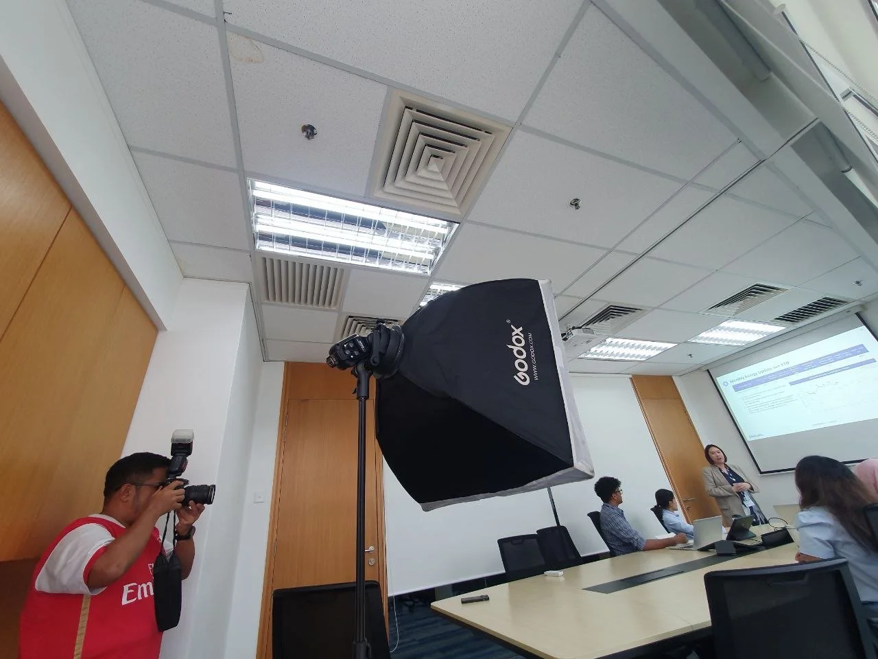 Mock Meeting - Following the team in action with a portable light and softbox – capturing authentic culture.