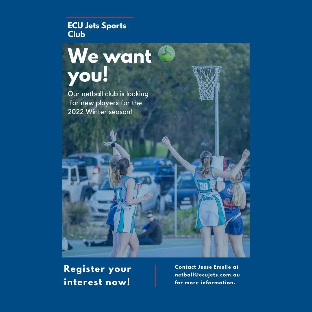 Hi everyone!
 
First of all from all of us at ECU Jets, we hope you’ve had a safe and enjoyable break.
 
The Expressions of Interest (EOI) survey is linked below for anyone wishing to play for a ECU Jets Netball team this Winter 2022 season. Ne