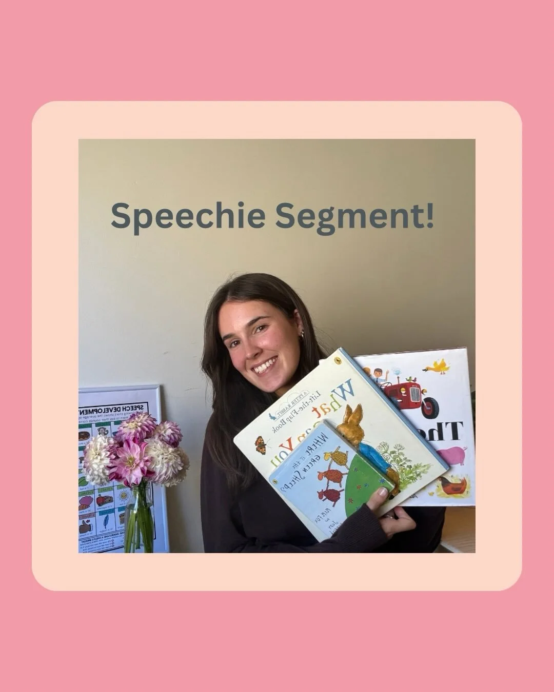 Welcome to our Speechie Segment! 🩷

Each week, one of our clinicians will be popping on to chat about an area of interest in speech and language development. 

This week, Caitlin will be sharing all about book reading and how we can support both our