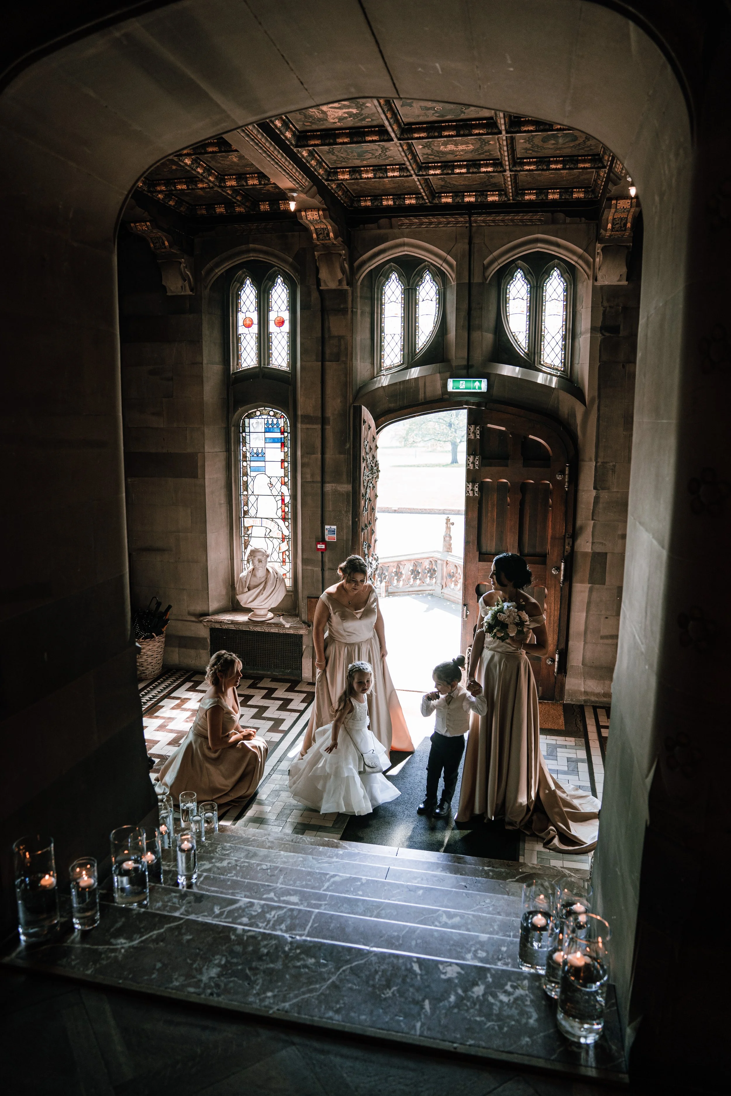 Bridal party in entrance hall at Carlton Towers
