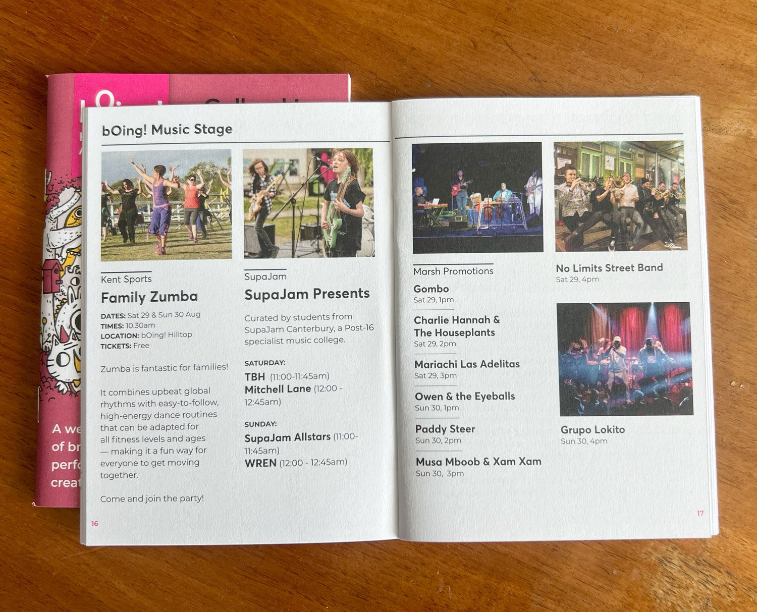 bOing! Festival 2026 - double page spread advertising music events at the family festival