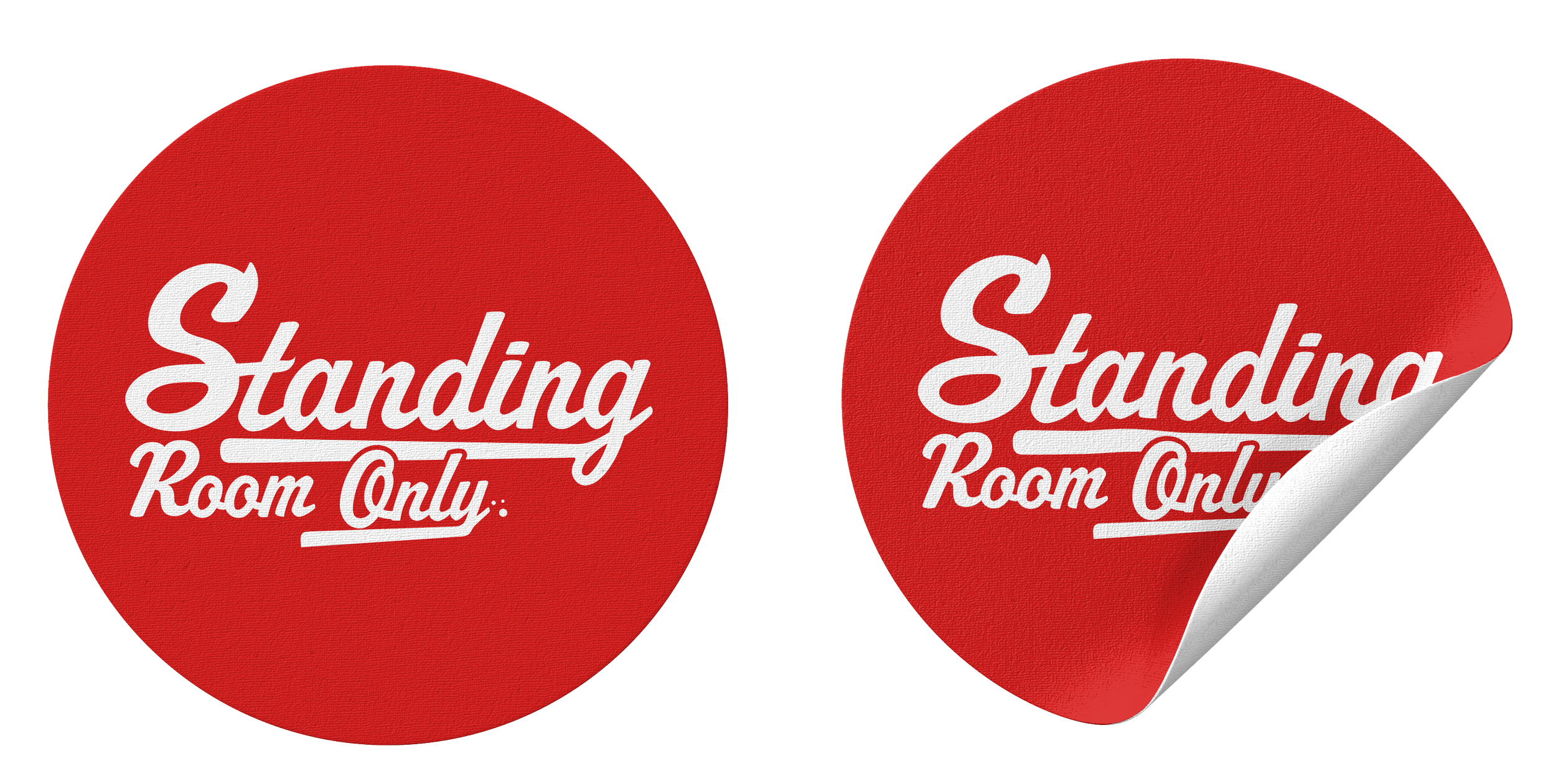Branding stickers for Standing Room Only featuring the new and improved logo