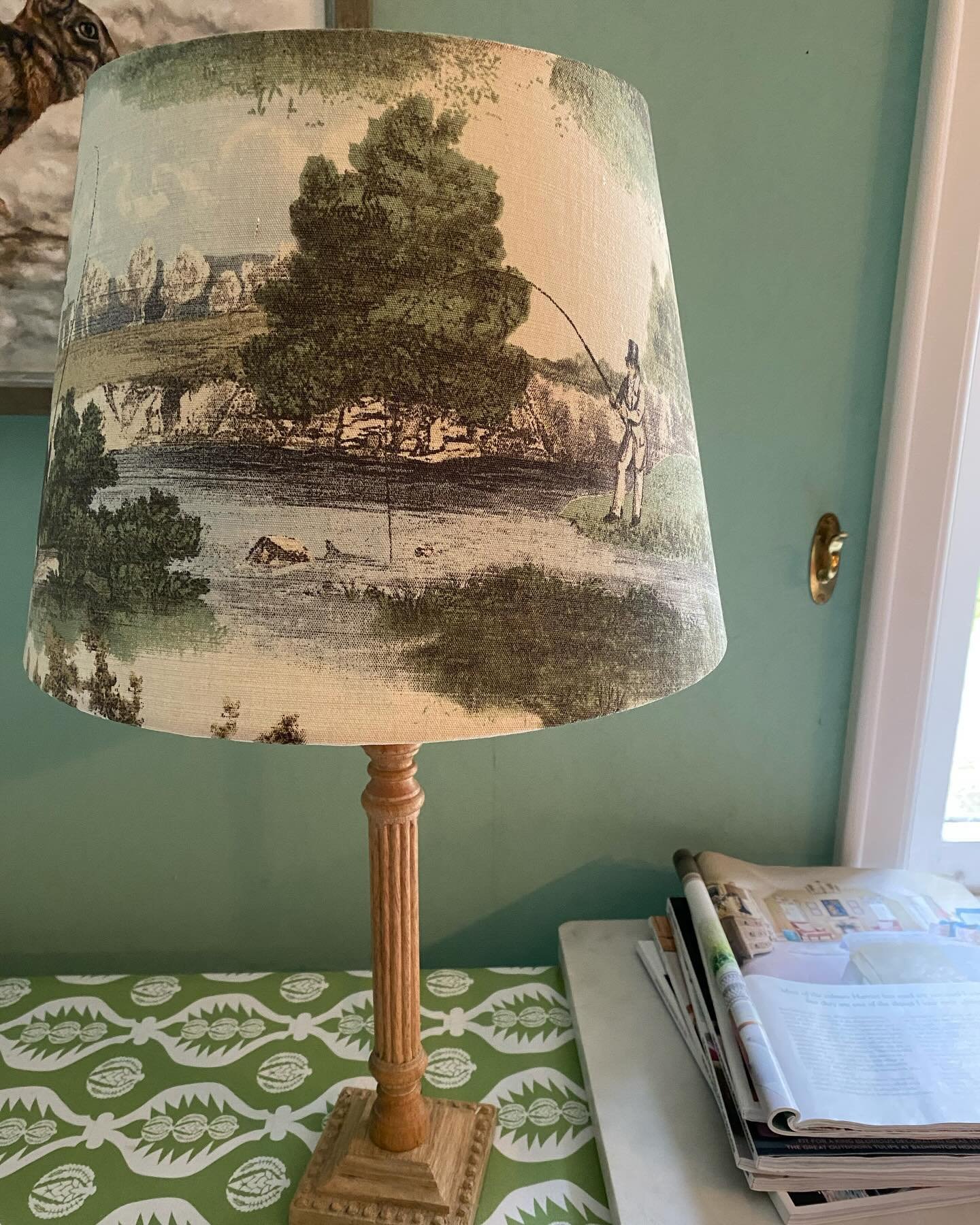 The lampshade with traditional fishing gentlemen is going to be placed in a gorgeous newly renovated house near Hexham.  #fishing #gentlemen #bespoke #lighting #interiors