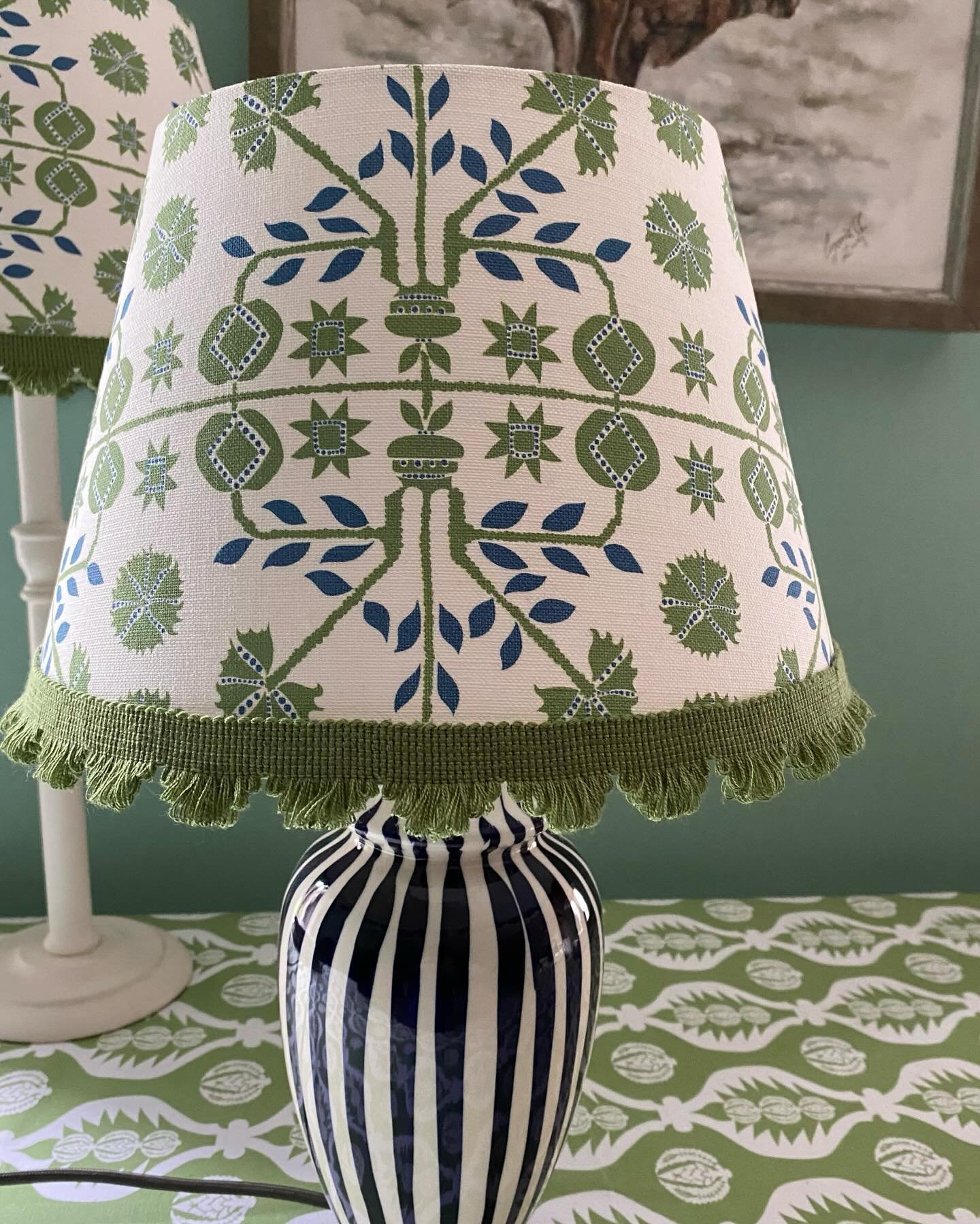 Pretty Zoe Verty fabric for a pair of bespoke shades.  Trimmed with a matching bunting green.  #bespoke #lampshades #smallbusiness #colour #Northumberland