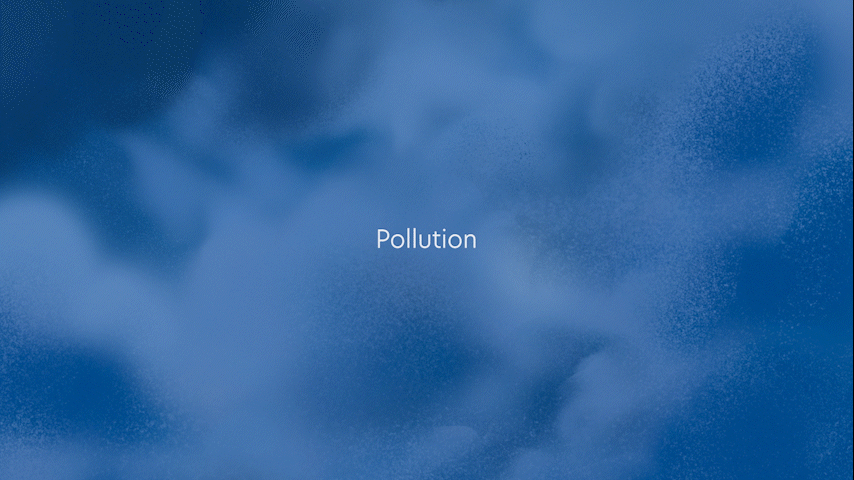Cloudy sky with the word 'Pollution' in the center