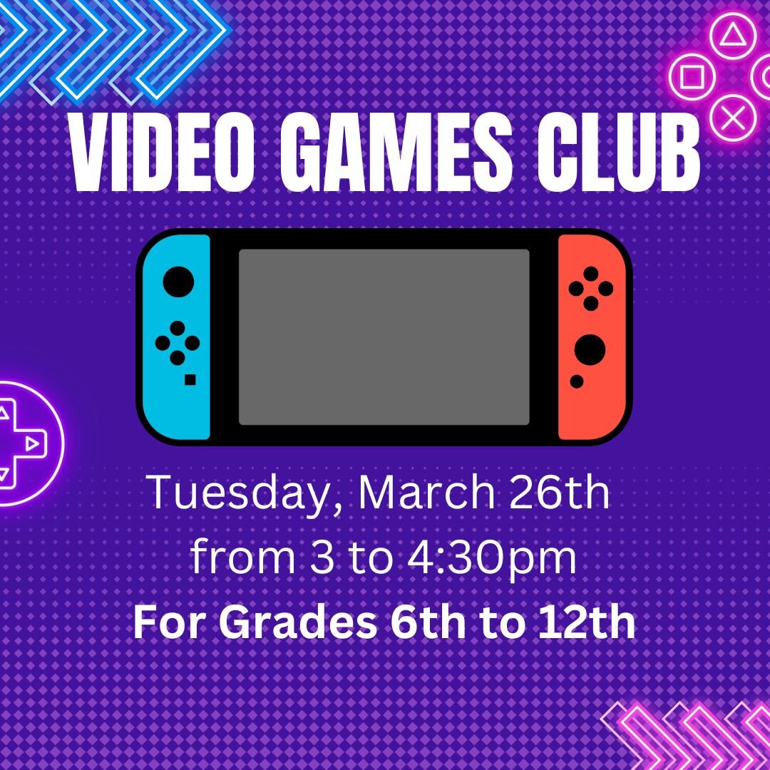 Tomorrow!! 

Calling all teen gamers! Join us for the start of the Video Games Club here at Norwell Public Library. Every month we will select from a group of switch games to play together ranging from Mariokart to Cuphead. If there's a special game 