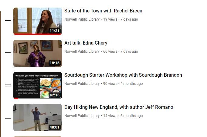 Check out featured videos on Youtube, enjoy highlights such as &quot;State of the Town with Rachel Breen&quot;, &quot;Sourdough Starter Workshop with Sourdough Brandon&quot; and much more! @Norwell Spotlight TV 
https://youtube.com/playlist?list=PLU-