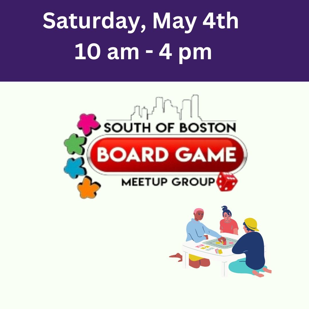 The Norwell Public Library is excited to host the South of Boston Board Game Meetup on Saturday from 10:00 a.m.-4:00 p.m. The group began as an inclusive community of board gamers in the South Shore area and beyond. 

Their goal is to bring people to