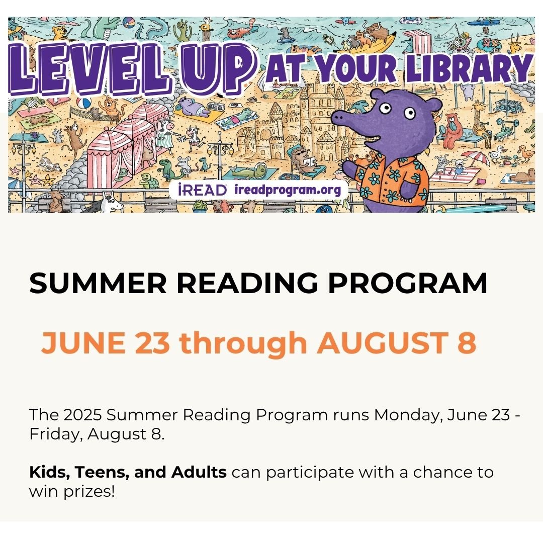 Summer Reading Kickoff!
Monday, June 23rd, 1:00&mdash;2:00 PM

Join us to kick off Summer Reading 2025! Get information about our children's, teen, and adult summer programs and receive a ticket for a Kona Ice in the staff parking lot, browse the Fri