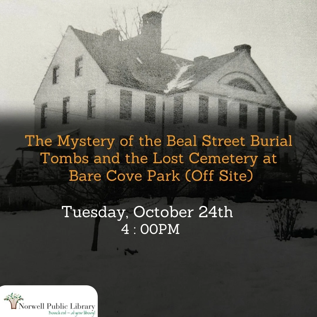 Join local historians Julie Christian and Jim Clarke as your guides for a special in-person walk at Bare Cove Park on October 24th. Together, we will respectfully visit the former Almshouse site, learn about the burial grounds, and enjoy the natural 