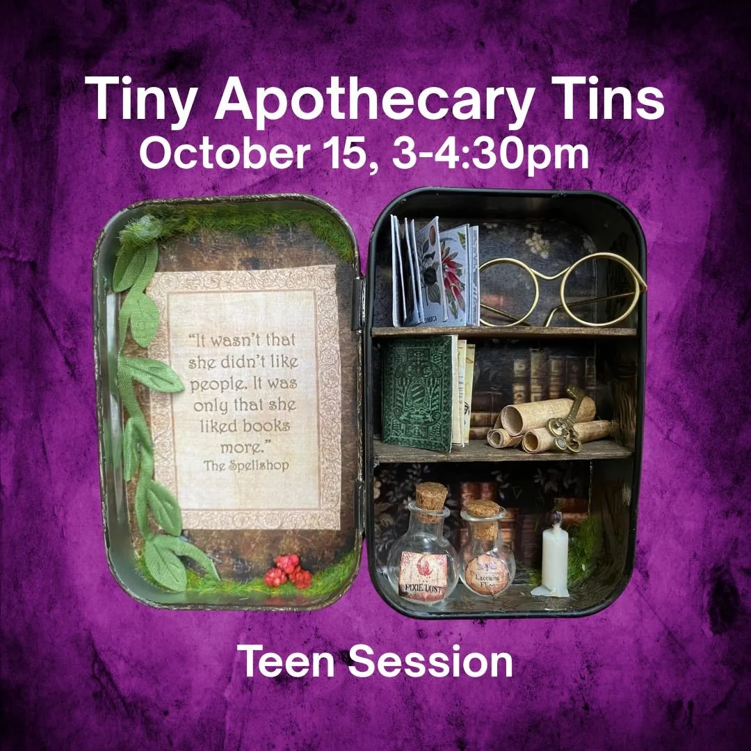 Spots are still available in the teen craft session tomorrow to make your own little spooky tin! Decorate it however you like with the supplies provided - anything ranging from spooky library to spooky apothecary, all of it pocket size! 

Registratio