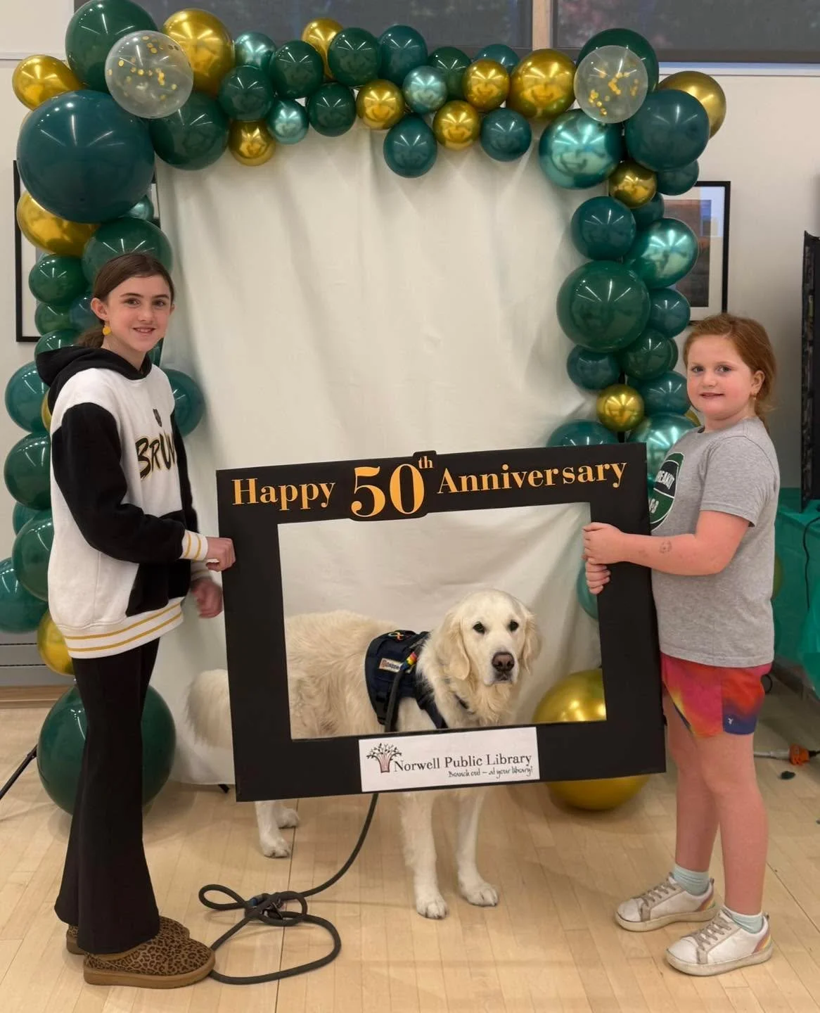 Hope you can join us today at 2pm for our 50th anniversary celebration! ( 1975-2025) Skipper the therapy dog will be there! We will have face painting, balloon animals, coloring, a huge cake and more!! Friends of Norwell Public Library
