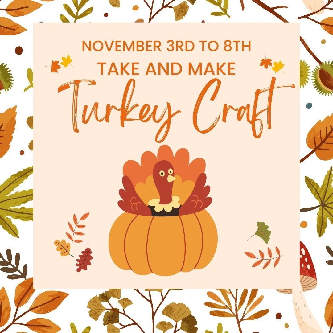 Starting today make your own felt turkey! All the supplies will be included in the kits and are available at the main front desk. 

This program is intended for Teens and Adults. Children can participate but will need assistant from their guardians. 
