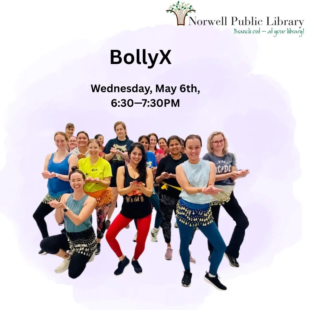 Join us next week for :
BollywoodX
Wednesday, May 6th, 6:30&mdash;7:30 PM

Registration required.  Call 781-659-2015