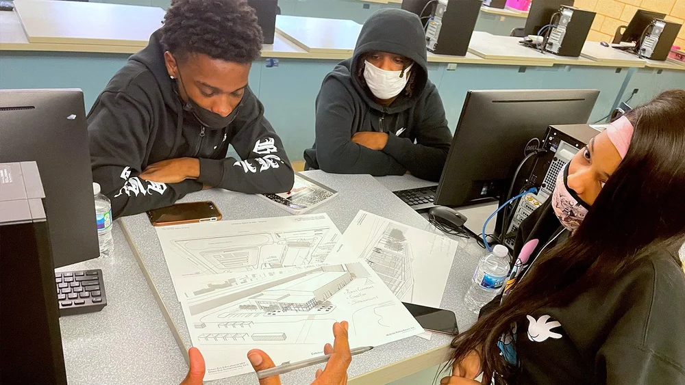 Design Charrette image with Simeon Career Academy Highschool students