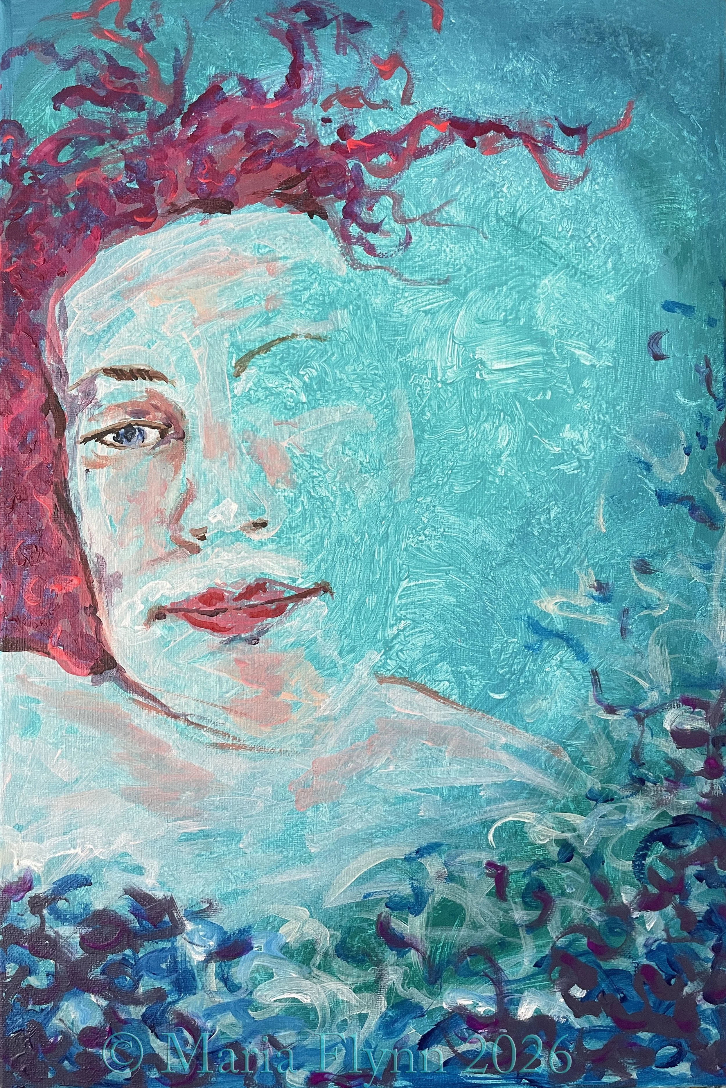 Fading away, a self portrait. Acrylics on 16x24" stretched canvas.