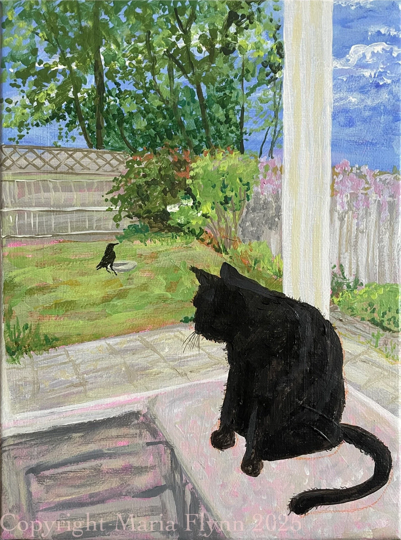 Kobi and the crow. Acrylics on 10x8” stretched canvas.