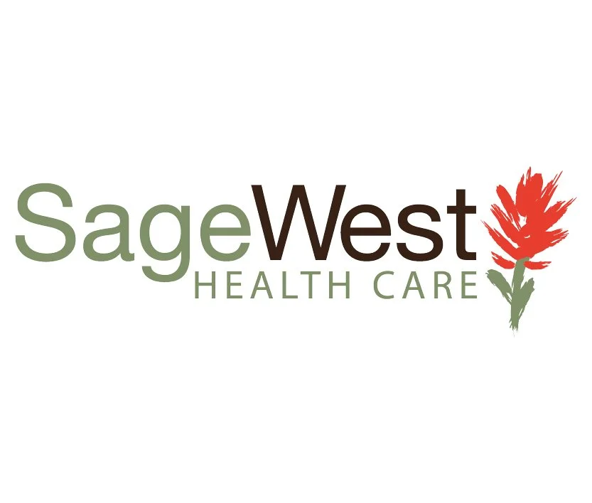 SageWest Health Care logo with stylized red flower.
