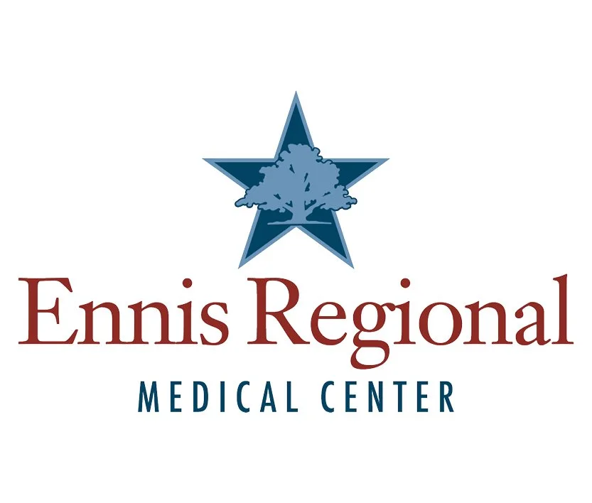 Logo of Ennis Regional Medical Center featuring a blue star with a tree in the center, and text below reading 'Ennis Regional Medical Center'.