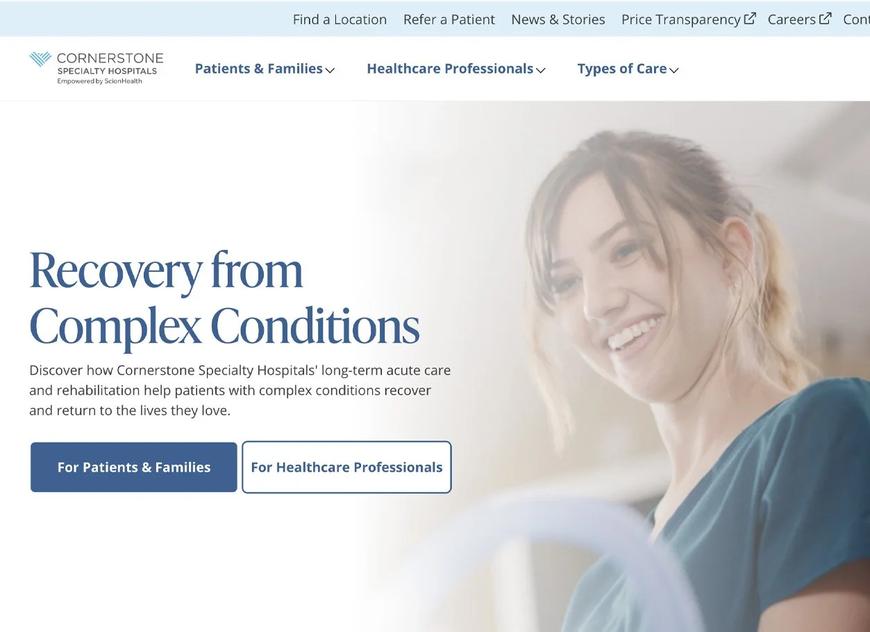 Screenshot of Cornerstone Specialty Hospitals' website