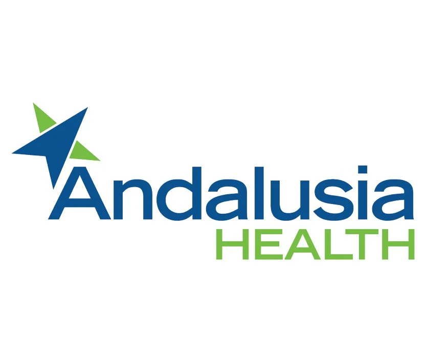 Andalusia Health logo featuring a stylized bird and text in blue and green.