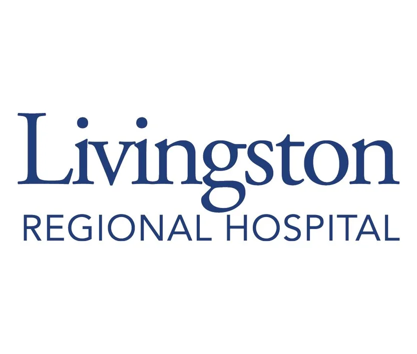 Livingston Regional Hospital logo with the hospital name in blue text on a white background.