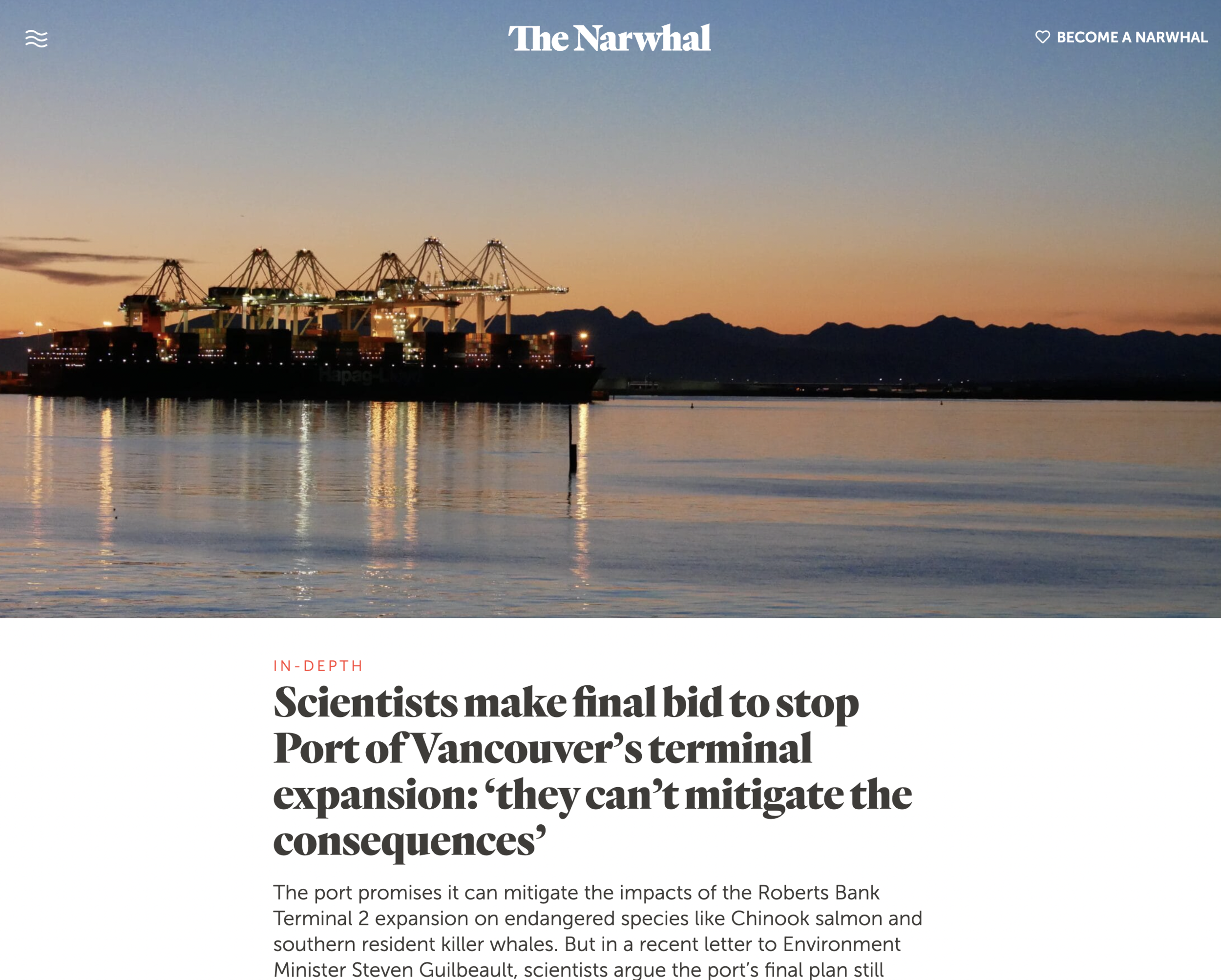 Scientists Make Final Bid to Stop Port of Vancouver’s Terminal Expansion