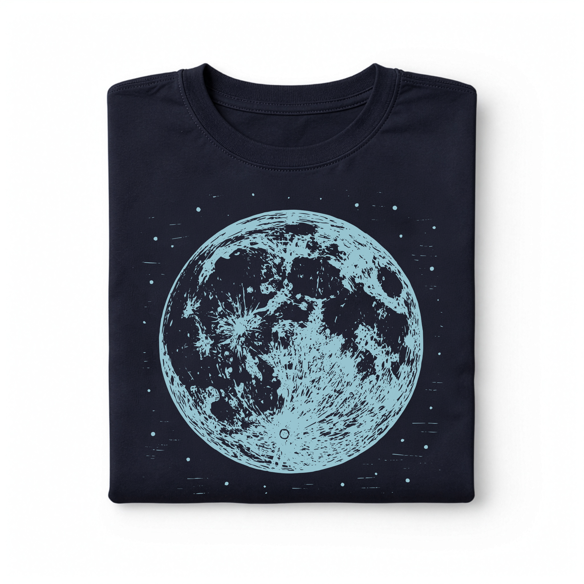 Limited Edition Baby Blue Moon Print on Navy Organic Cotton Tee