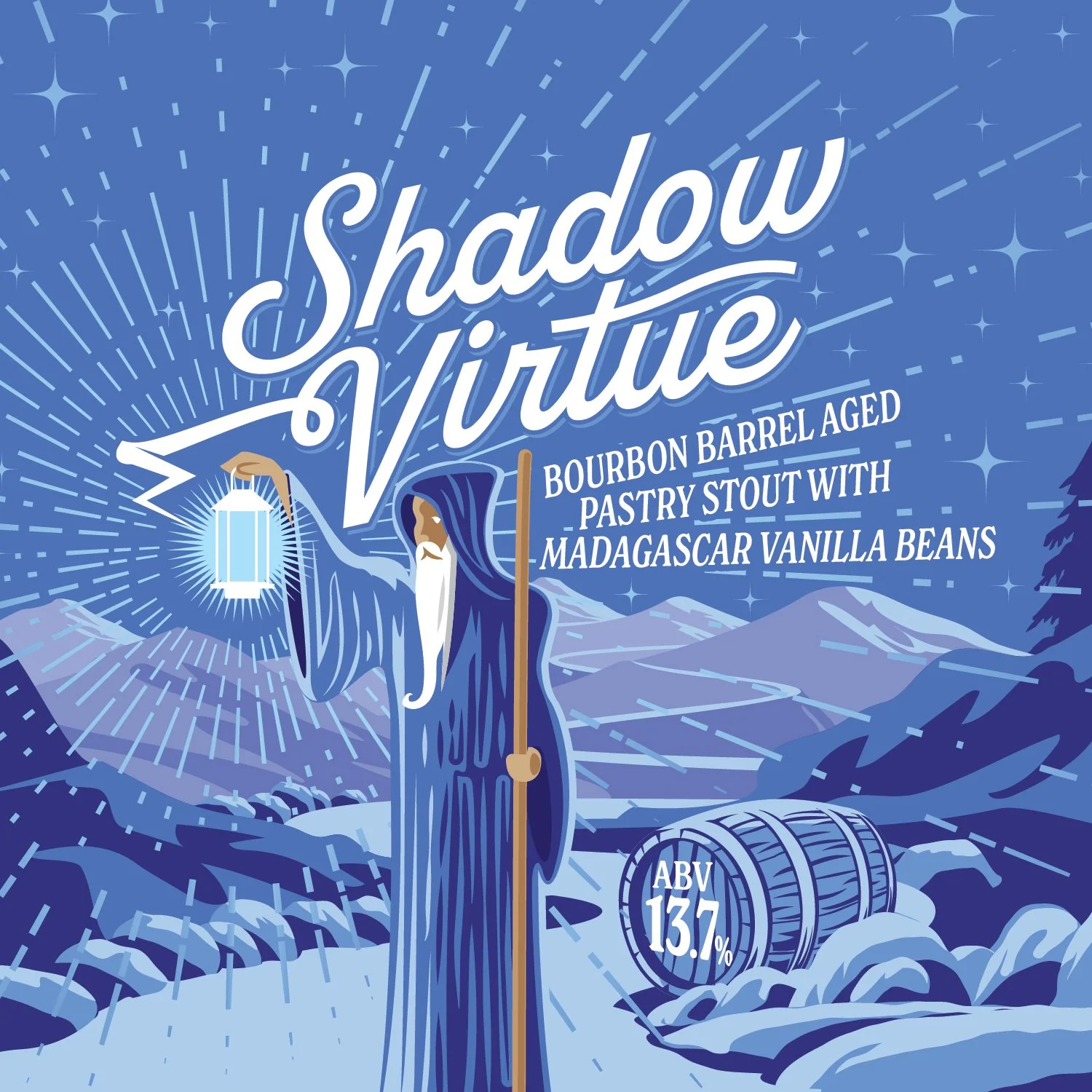 From the depths of lightless slumber comes Shadow Virtue, a unique barrel aged experience from the cellars of Five Dimes.  This imperial stout aged for 12 months in a 1792 Barton bourbon barrel, to which we then added hand cut Madagascar vanilla bean