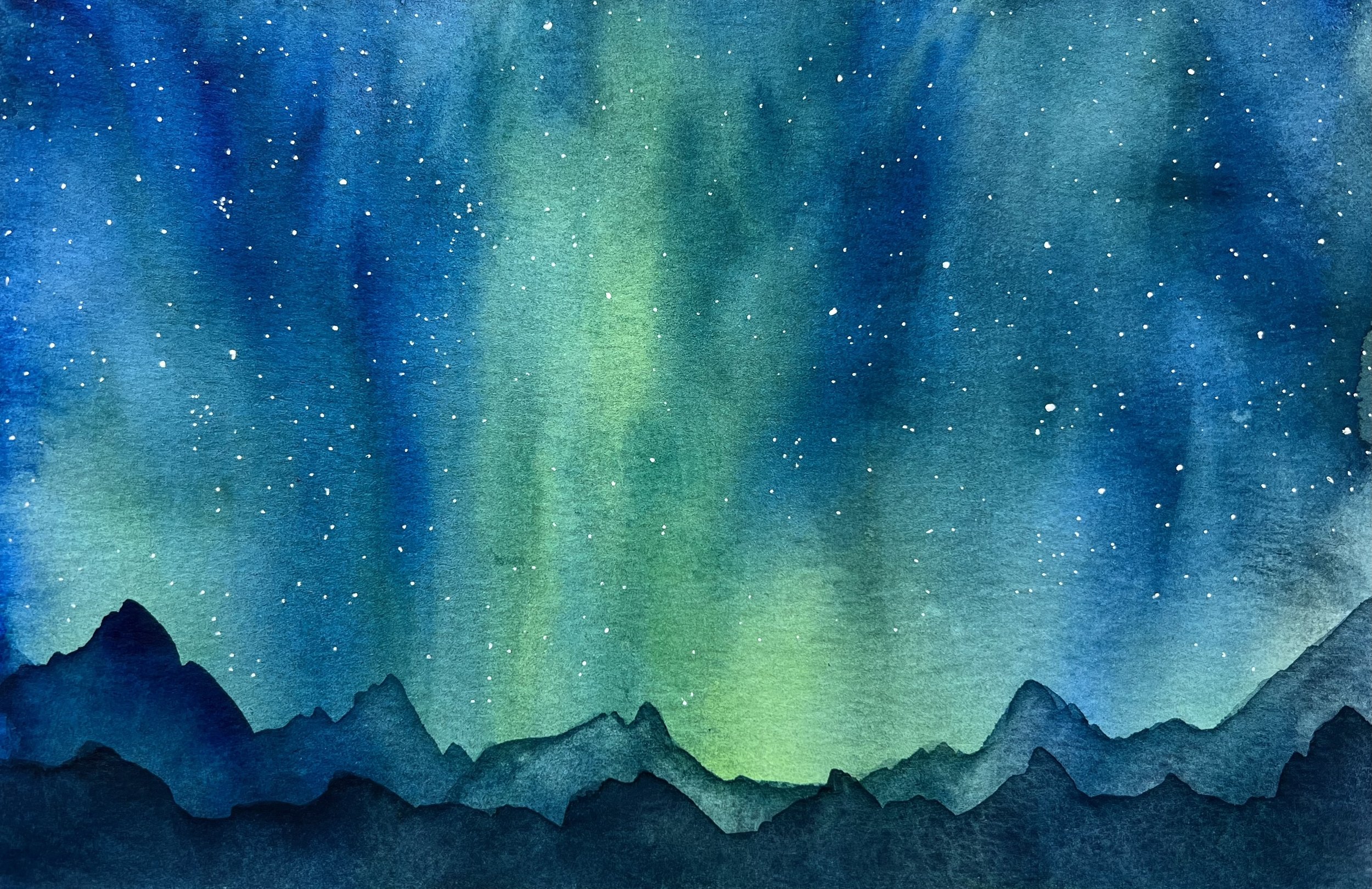 Aurora Borealis: Letting go and conquering the water in watercolor