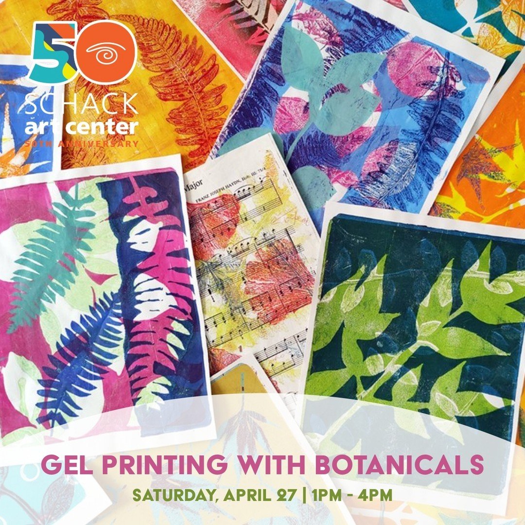 Gel Printing with Botanicals
Date: Saturday, April 27 from 1:00-4:00 pm
Fee: $100/ discount with member code
Ages: 18+
Instructor: Maren Oates

In this workshop, students will be introduced to Gel Plate Printmaking using an 8&quot; x 10&quot; gel pla