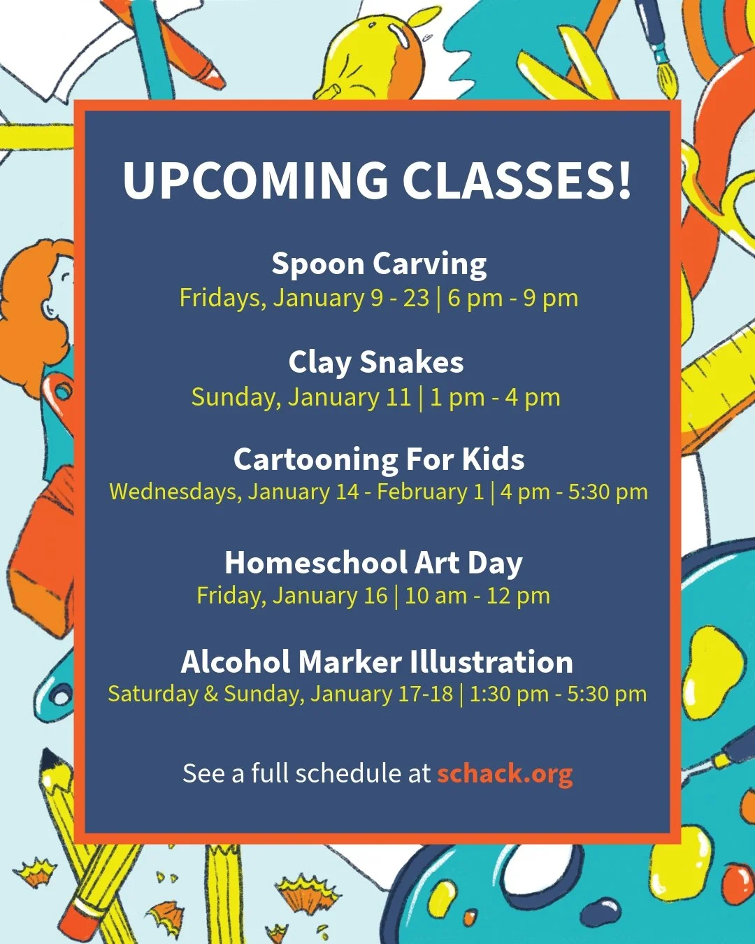 Happy New Year! Kick off 2026 with creativity.

Check out schack.org/all for the full lineup of upcoming classes.

#schack #schackartcenter #downtowneverett #dteverett #artswa #artclass #everett #everettwa