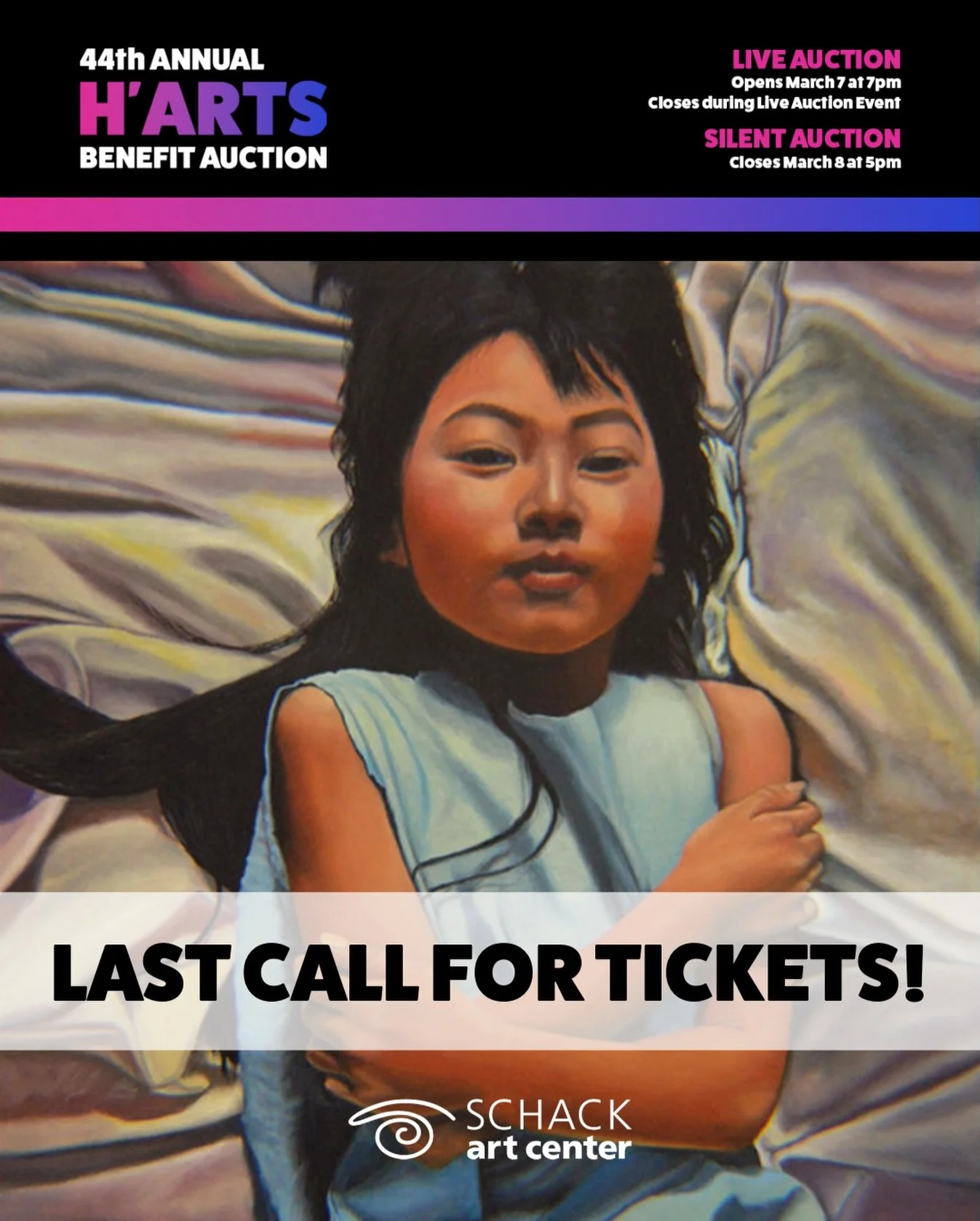 This is your last call to purchase tickets to the 44th Annual H&rsquo;Arts Benefit Live Auction + Gala. We are organizing our guest list, arranging tables, and finalizing all the details that will make this evening unforgettable.

A link to our ticke