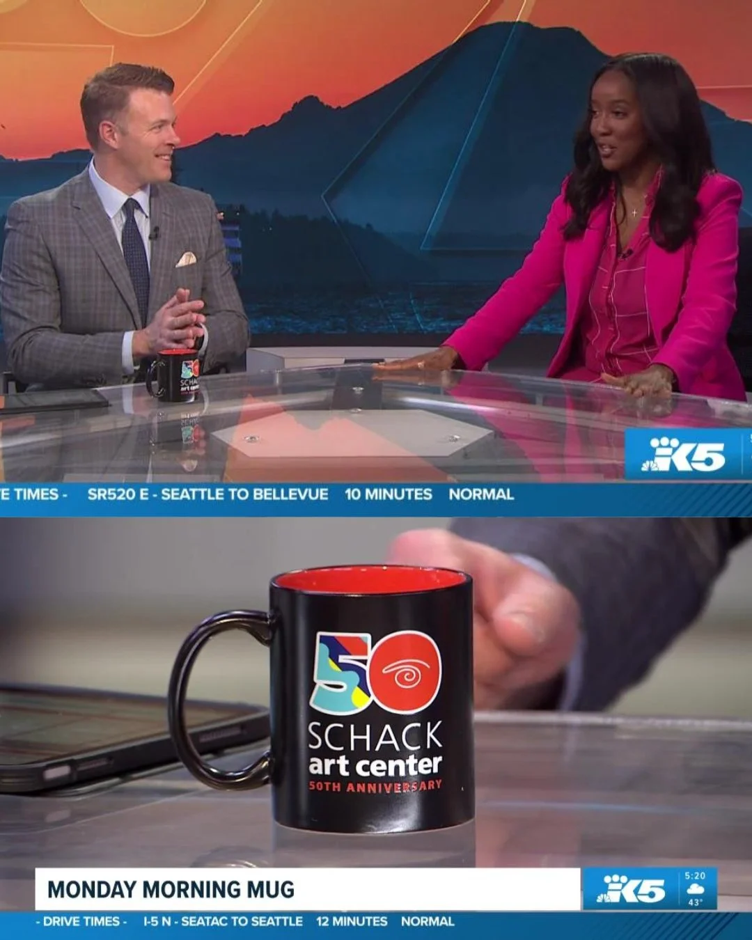 Happy Monday!

Did you catch our mug shining bright on @kingseattle this morning? Huge thanks to @jakewhittenberg for featuring us -it&rsquo;s an honor to celebrate creativity with you!

#schack #schackartcenter