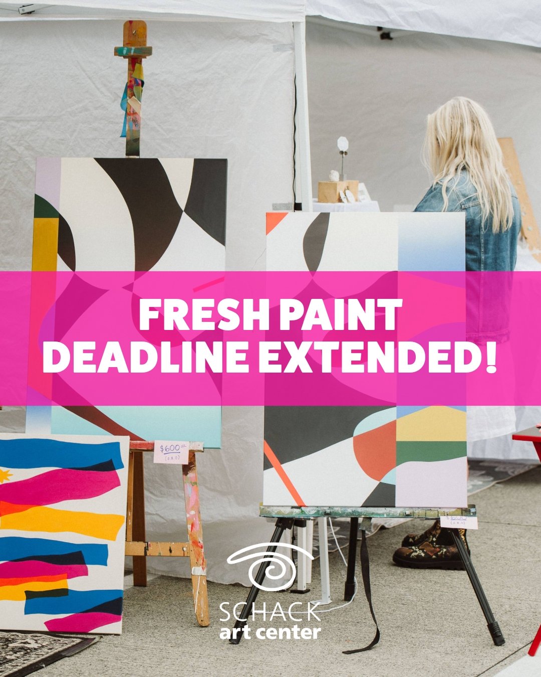 Our Fresh Paint Application Deadline has been extended!

Fresh Paint | August 15 + 16
- Application fee: $10
- Booth Fee (if accepted): $275
- $75 scholarship for first time applicants.
- The deadline to apply is now April 2.
- Notifcations of accept