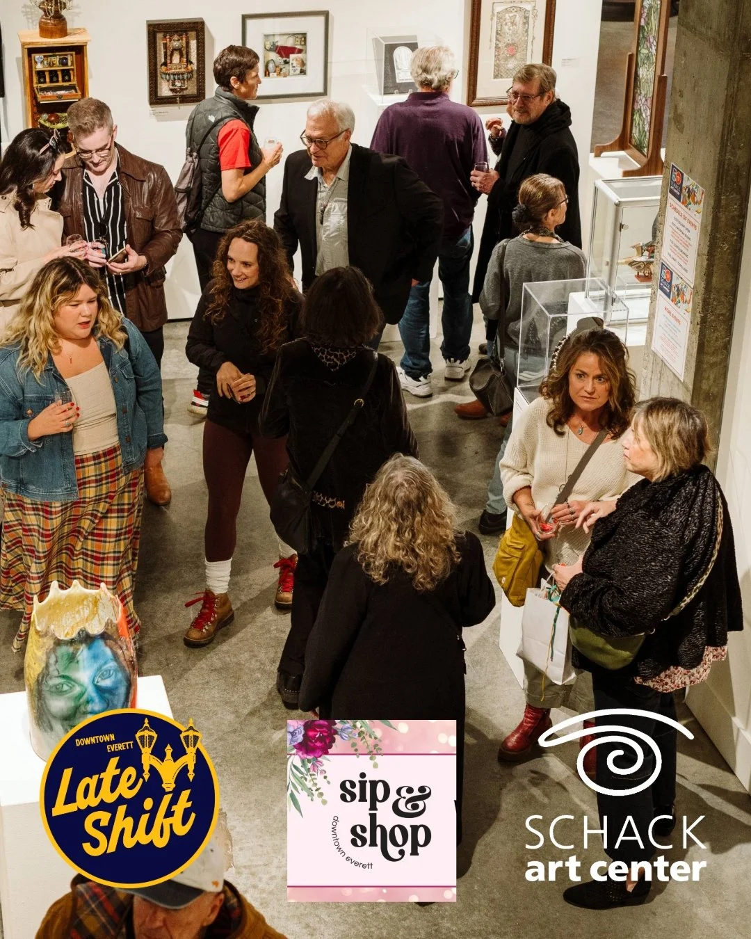 CREATIVE NIGHTS AT SCHACK!

Schack Art Center is hosting a new way to spend your Friday Evening! Join us as we celebrate @lateshifteverett 's First Friday and @dteverett 's Spring Sip &amp; Shop on May 1 from 4-8pm.

What to Expect:

- Sip &amp; Shop