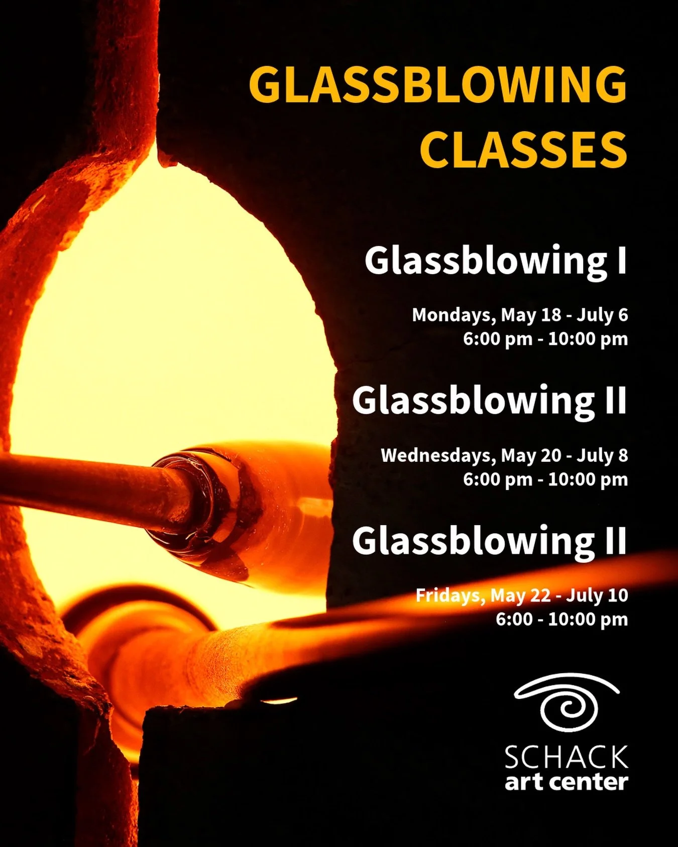 Ready to step into the hot shop?

Glassblowing I &amp; II are here.

Start with Glassblowing I, an eight-week introduction to working with molten glass. Learn the fundamentals&mdash;blowing, blocking, shaping, and using essential tools, while buildin